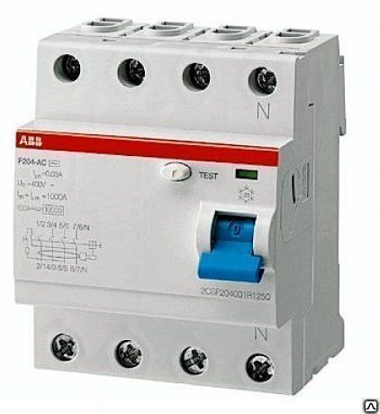 Выключатель дифференциального тока ВДТ 4п 25А 30мА F204 АС ABB