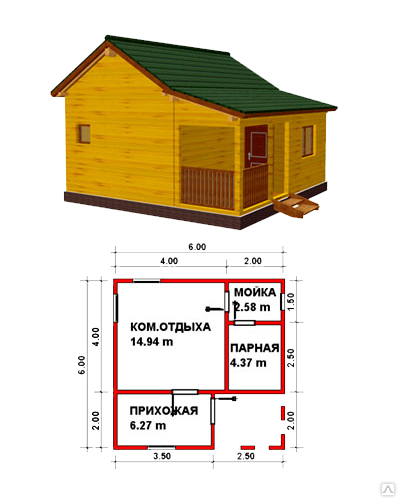 Баня из бруса "Мойдодыр": цена, фото и коплектация