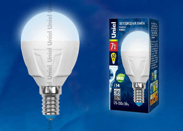 Лампа светодиодная LED-G45-7W/NW/E14/FR PLP01WH картон