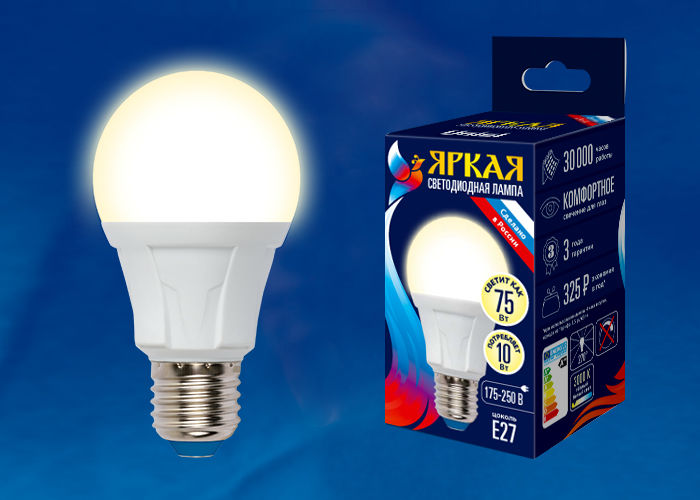Лампы светодиодные LED-A60 10W/WW/E27/FR PLP01WH картон Uniel