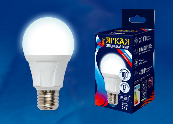 Лампы светодиодные LED-A60 12W/NW/E27/FR PLP01WH картон Uniel
