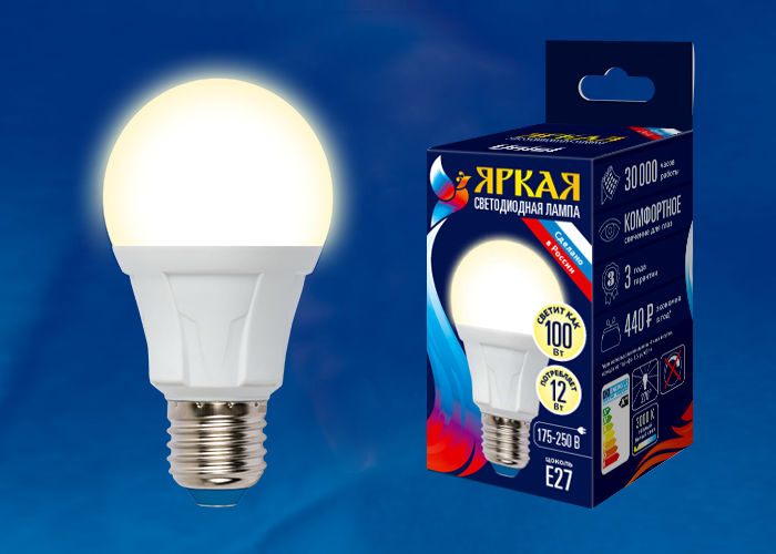 Лампы светодиодные LED-A60 12W/WW/E27/FR PLP01WH картон Uniel