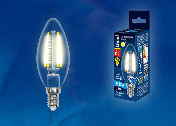 Лампа светодиодная LED-C35-6W/WW/E14/CL PLS02WH картон
