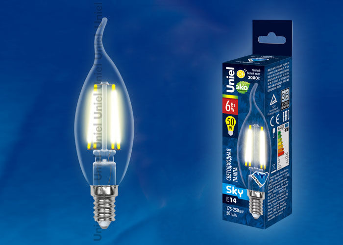 Лампа светодиодная LED-CW35-6W/WW/E14/CL PLS02WH Uniel UL-00000200