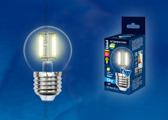 Лампа светодиодная LED-G45-6W/WW/E27/CL PLS02WH Uniel UL-00000196