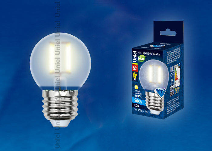 Лампа светодиодная LED-G45-6W/WW/E27/FR PLS02WH Uniel UL-00000302