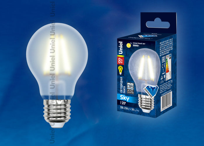 Лампа светодиодная LED-A60-8W/WW/E27/FR PLS02WH Uniel UL-00000304