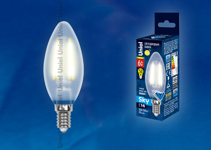 Лампа светодиодная LED-C35-6W/WW/E14/FR PLS02WH Uniel UL-00000305