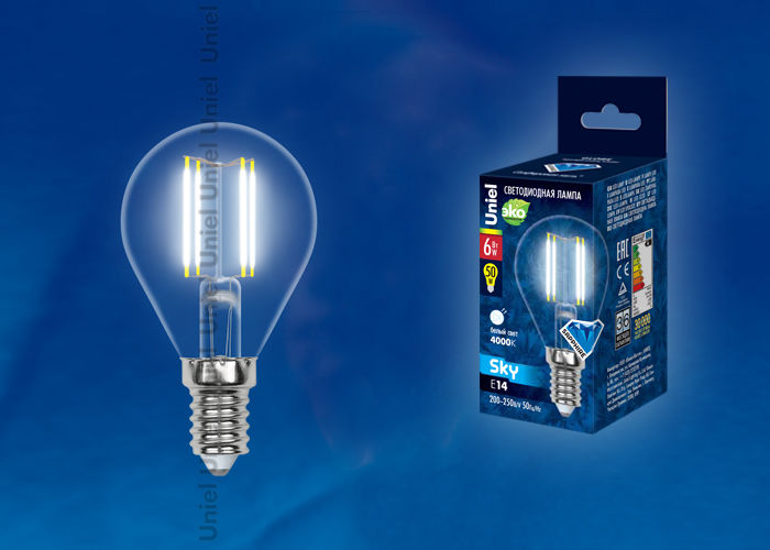 Лампа светодиодная LED-G45-6W/NW/E14/CL PLS02WH Uniel UL-00001371