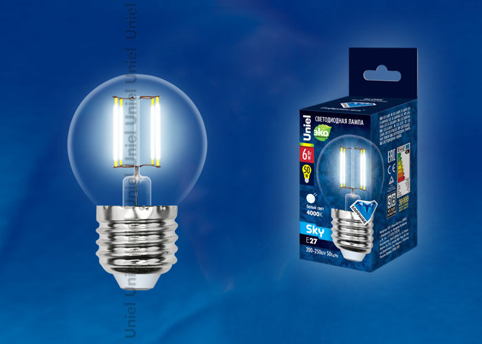Лампа светодиодная LED-G45-6W/NW/E27/CL PLS02WH Uniel UL-00001370