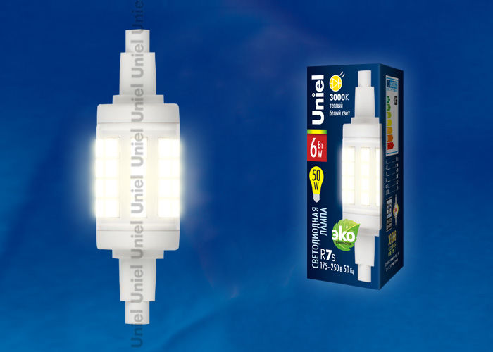 Лампа светодиодная R7s LED-J78-6W/WW/R7s/CL PLZ06WH Uniel UL-00001554