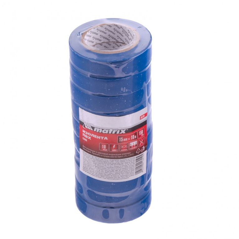 Набор изолент ПВХ 15 мм х 10 м, синяя, в упаковке 10 шт, 150 мкм Matrix 2