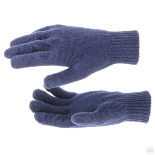 Перчатки трикотажные, акрил, двойные, синий, двойная манжета Россия Сибртех #1