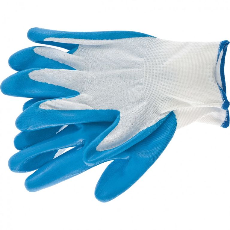 Перчатки полиэфирные с синим нитрильным покрытием, размер L, 15 класс вязки Сибртех 1