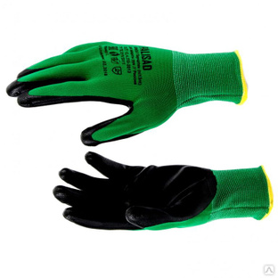 Перчатки полиэфирные с черным нитрильным покрытием маслобензостойкие, L, 15 класс вязки Palisad #1