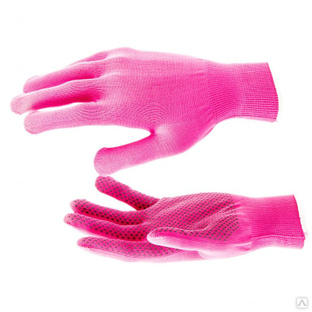 Перчатки Нейлон, ПВХ точка, 13 класс, цвет розовая фуксия, L Россия RUSSIA #1