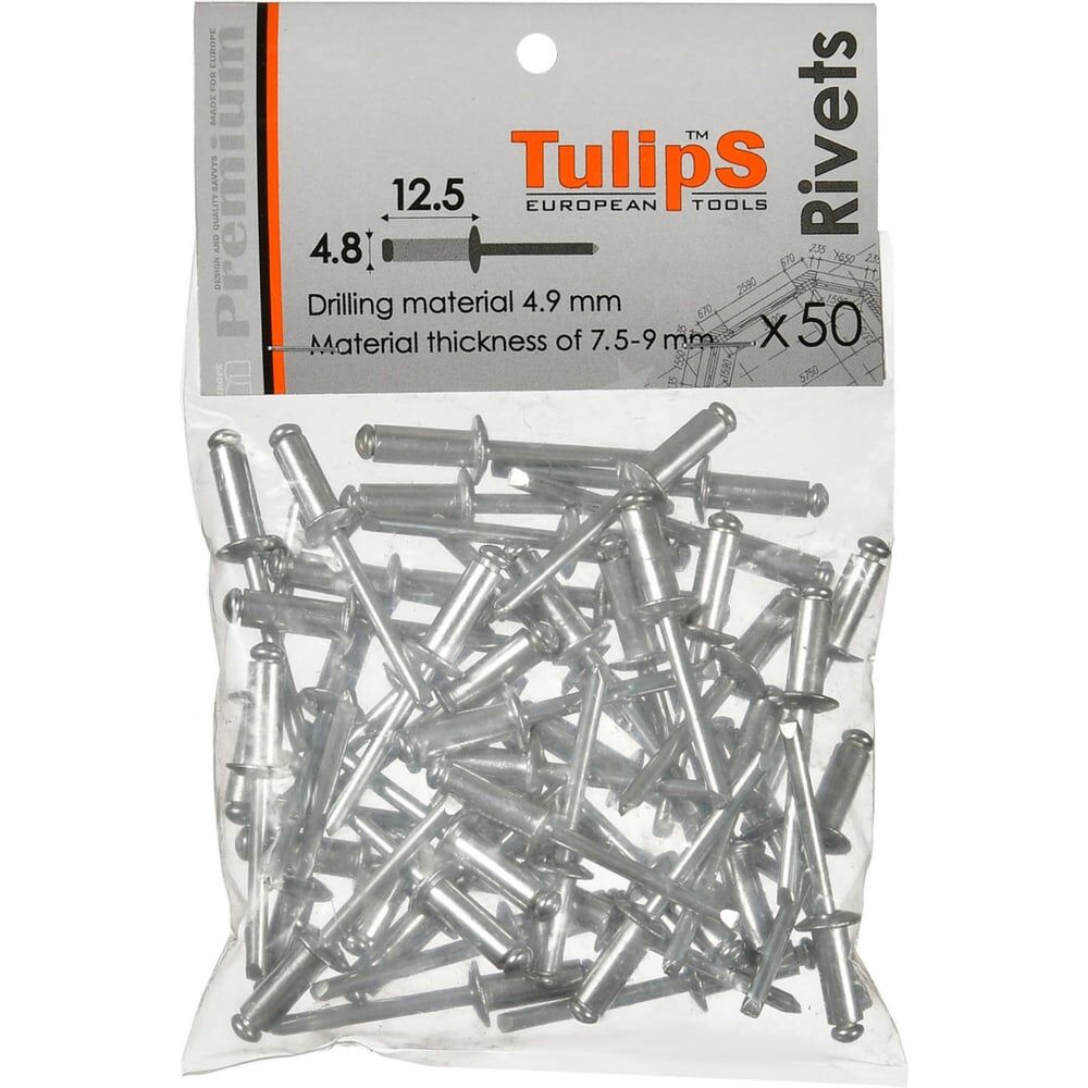 Вытяжные заклепки Tulips Tools 4.8х12 мм 50 шт.