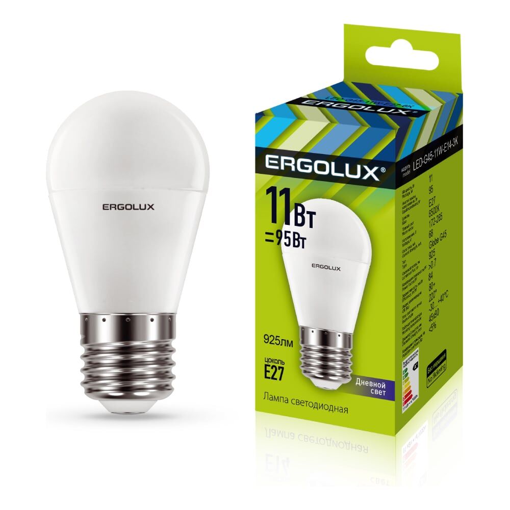 Электрическая светодиодная лампа Ergolux LED-G45-11W-E27-6K Шар