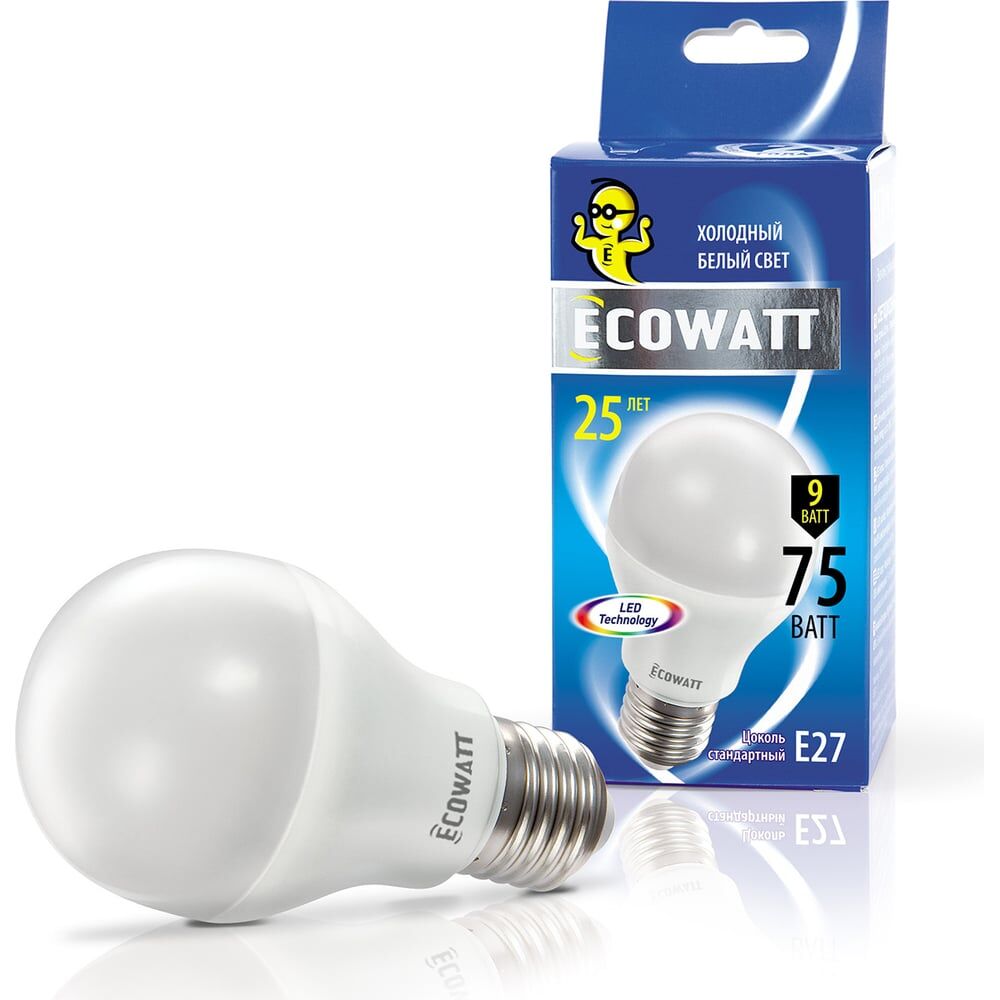 Светодиодная лампа ECOWATT A60, 230 В, 9 Вт, 4000K E27