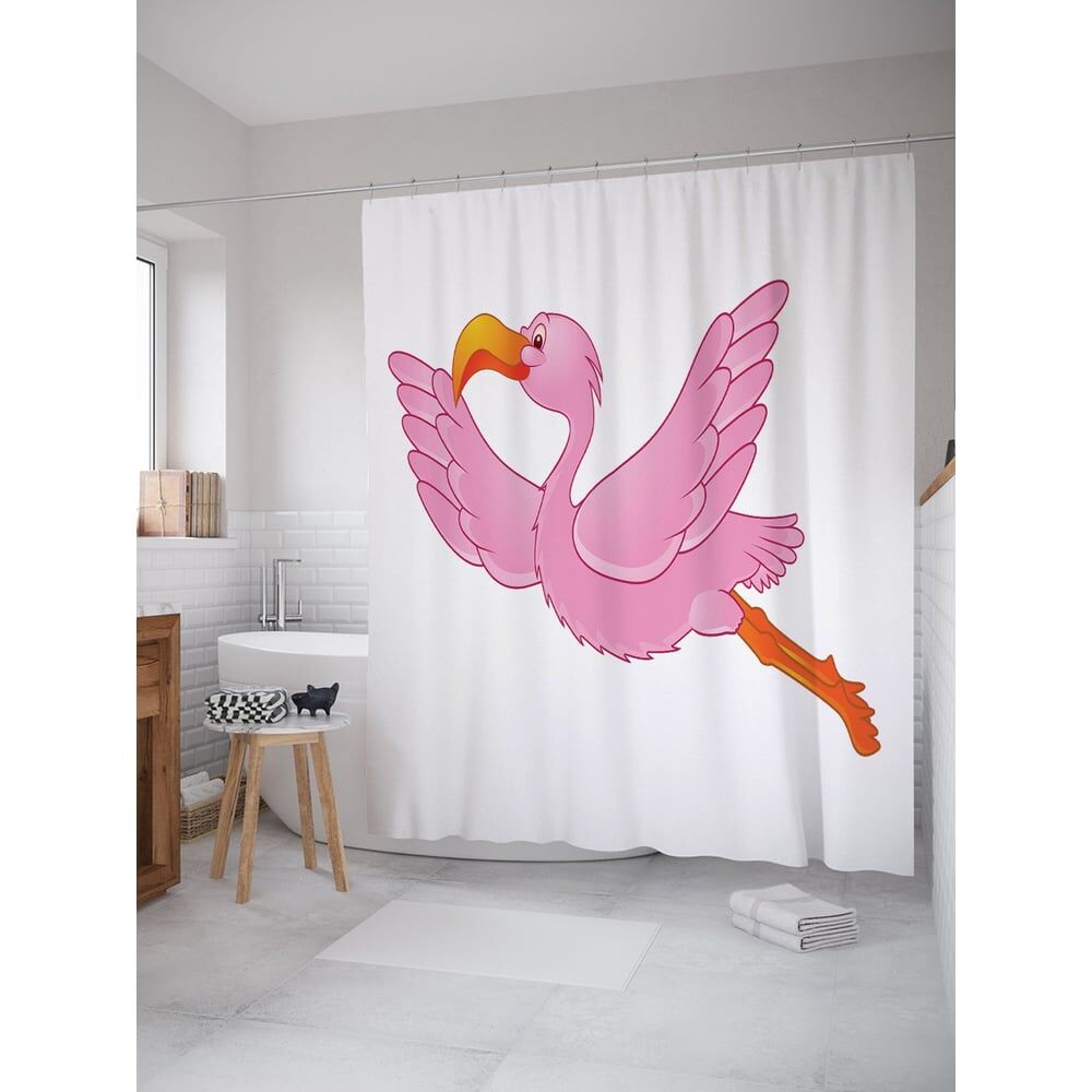 Шторка-занавеска для ванной JOYARTY Первый полет фламинго