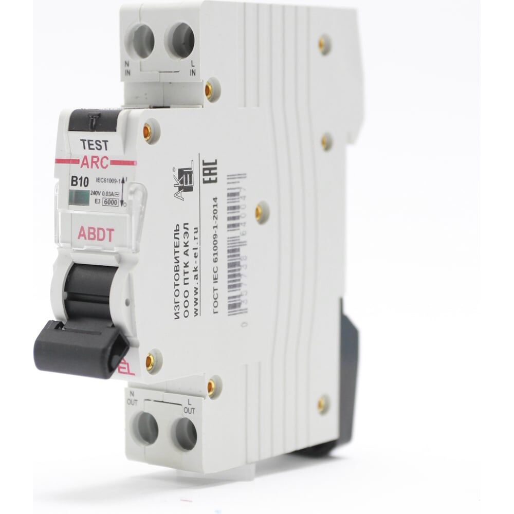 Автоматический выключатель дифференциального тока AKEL АВДТ ARC-1P+N-B10-30mA-ТипAC