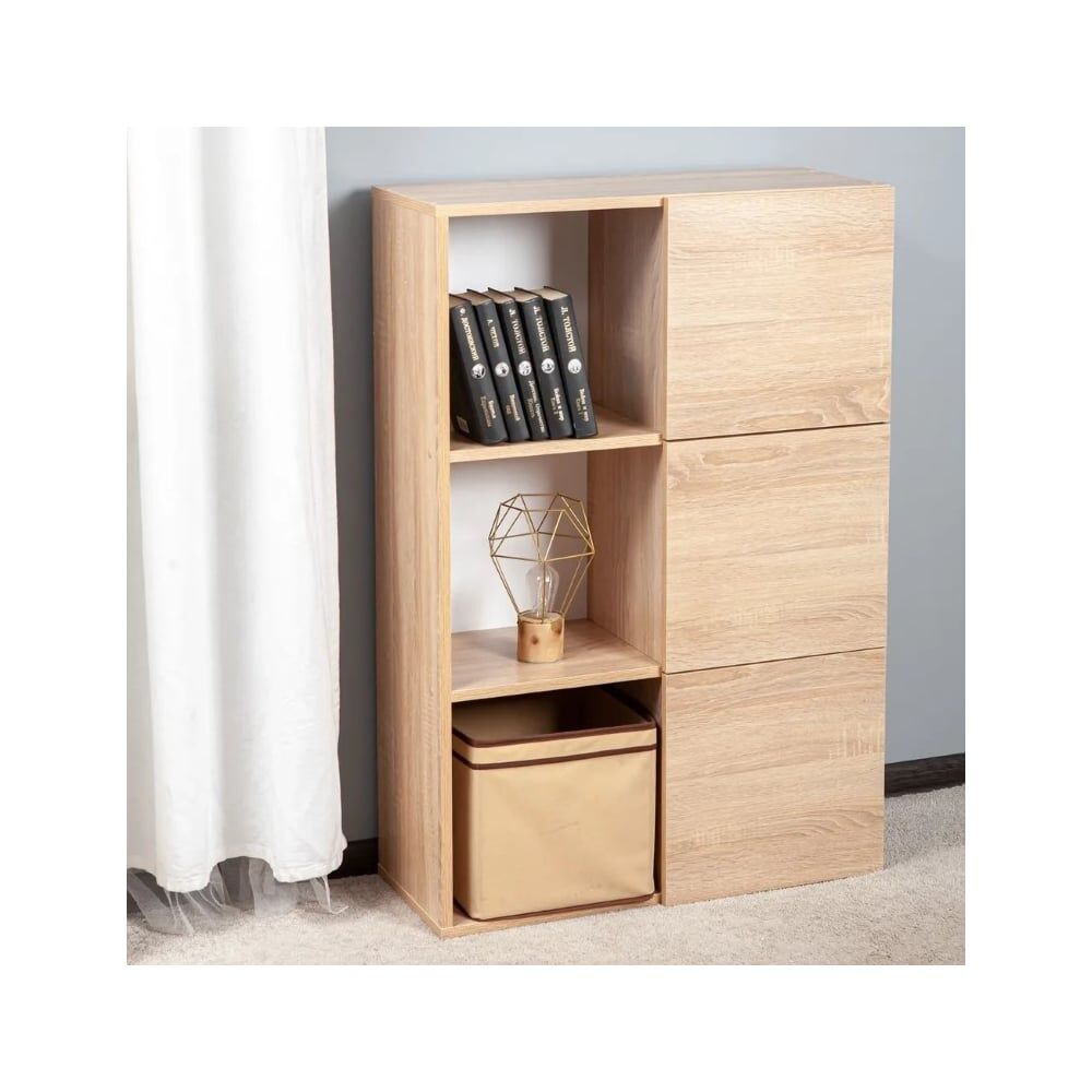 Книжный шкаф Letta style с 3 дверками дуб сонома 706x1048x300 мм L3090