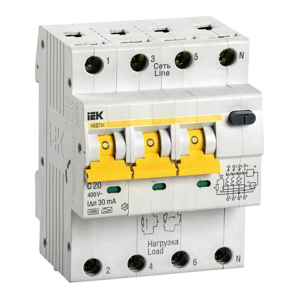 Автоматический выключатель дифференциального тока IEK АВДТ 34