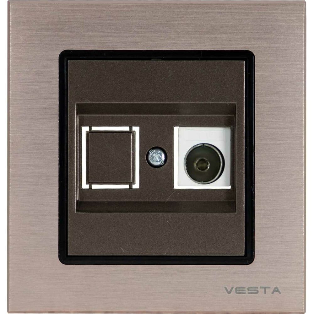 Телефонная двойная розетка Vesta Electric Exclusive Champagne Metallic