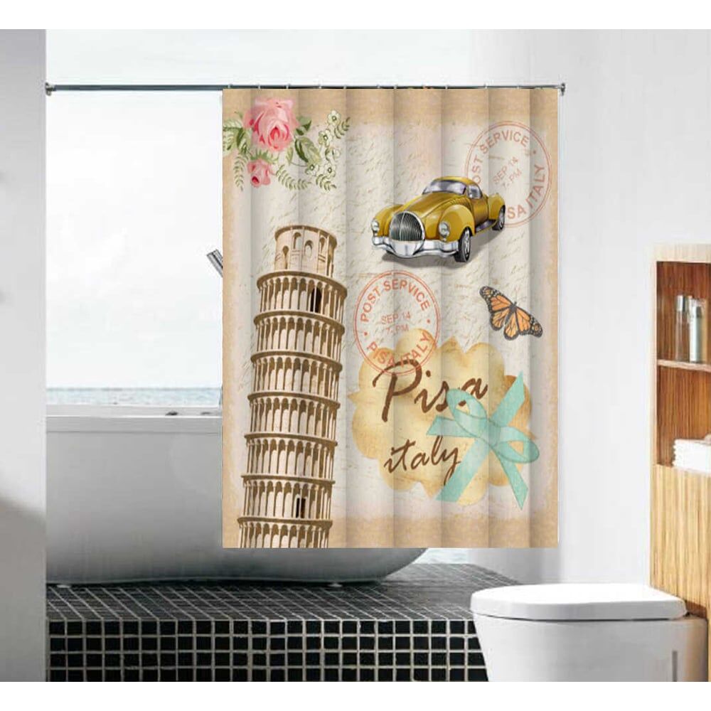 Тканевая шторка для ванной комнаты MELODIA Пизанская башня MZ-109