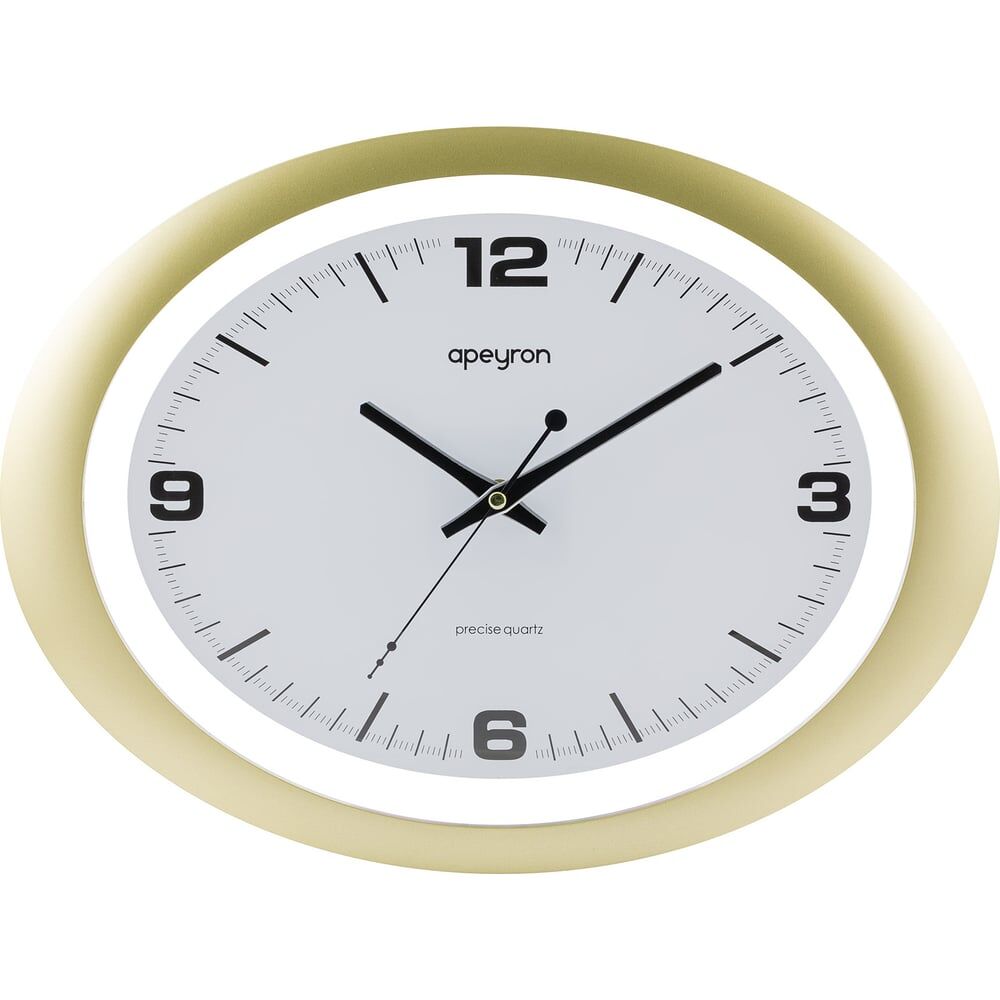 Овальные настенные бесшумные часы Apeyron baton, цвет матовое золото, пластик, размер 40x30 см