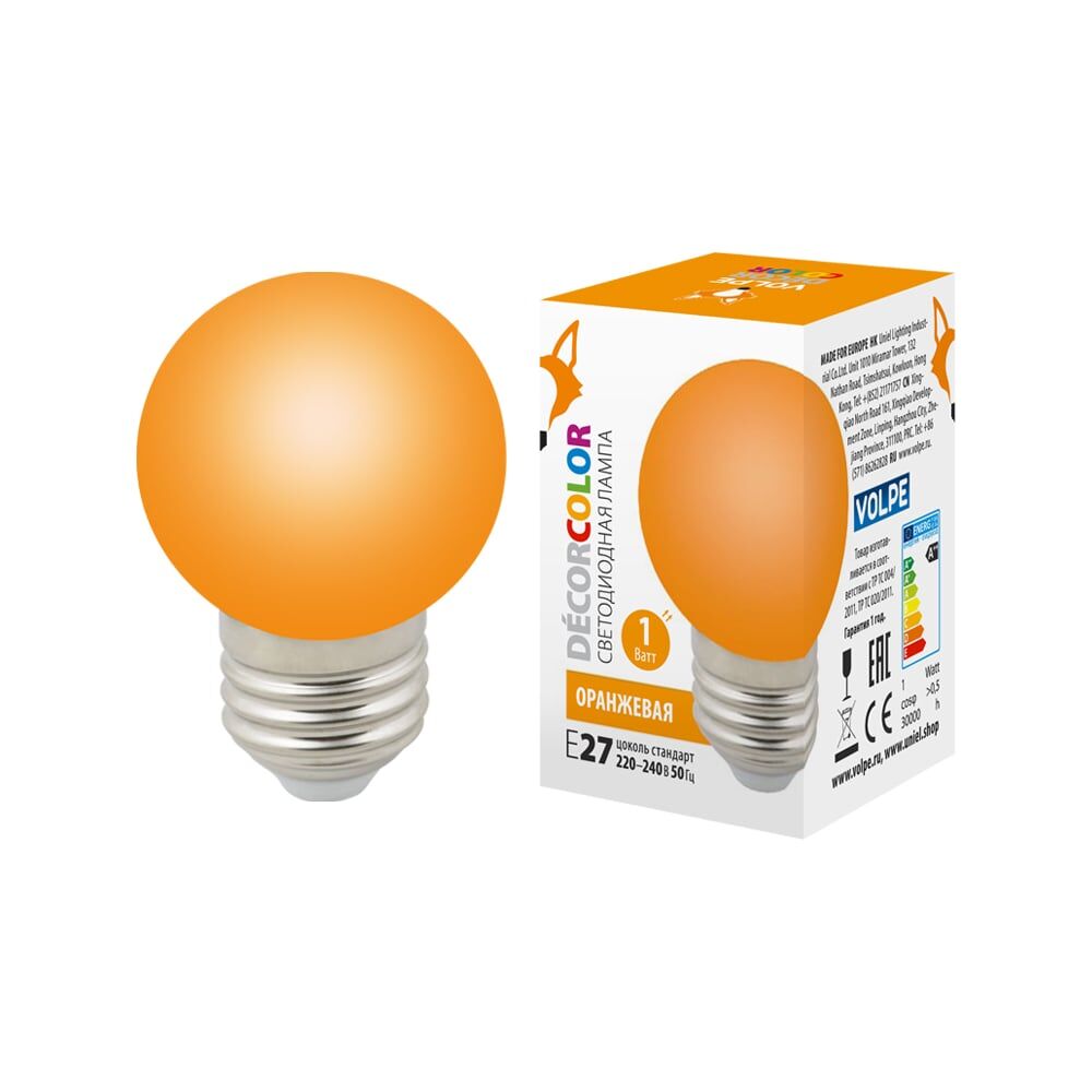 Декоративная светодиодная лампа Volpe LED-G45-1W/ORANGE/E27/FR/С
