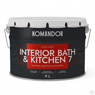 Краска матовая, белая, влагостойкая для кухни и ванной Interior Bath&Kitchen 7, 9 л 