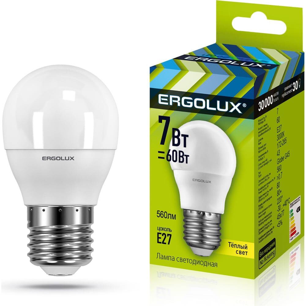 Светодиодная лампа Ergolux Шар LED-G45-7W-E27-3K