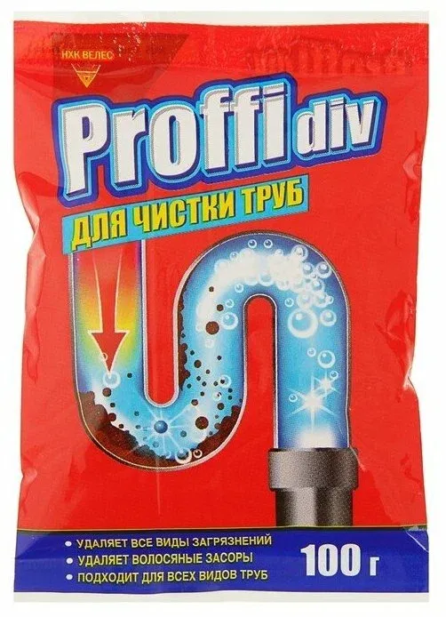 "Proffidiv" гранулы для удаления засоров в канализ трубах Крот 100 гр 1/30 шт
