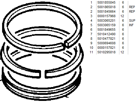 Поршневые кольца Рено Премиум, MIDR062356, d123, H=3,5-3-4, 5001849655