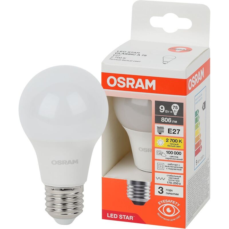 Лампа светодиодная Osram 9 Вт E27 A 2700 K 806 Лм (4058075695740)