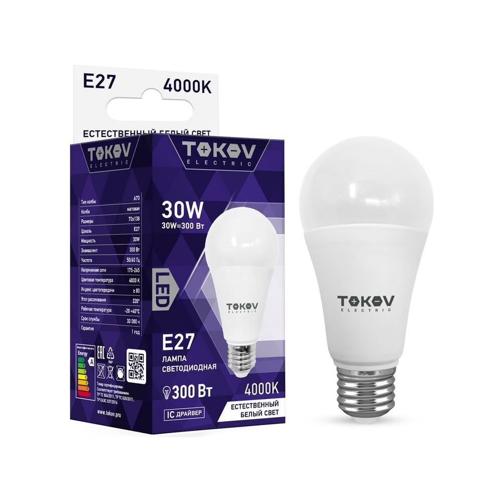 Светодиодная лампа TOKOV ELECTRIC TKE-A70-E27-30-4K