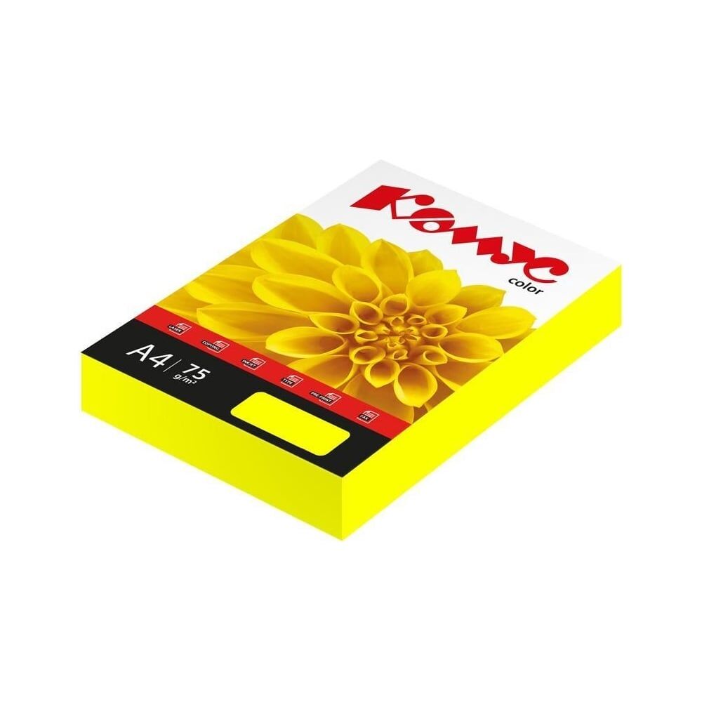 Цветная бумага Комус color желтый неон 75+-5 гр, а4, 500 л 1683295