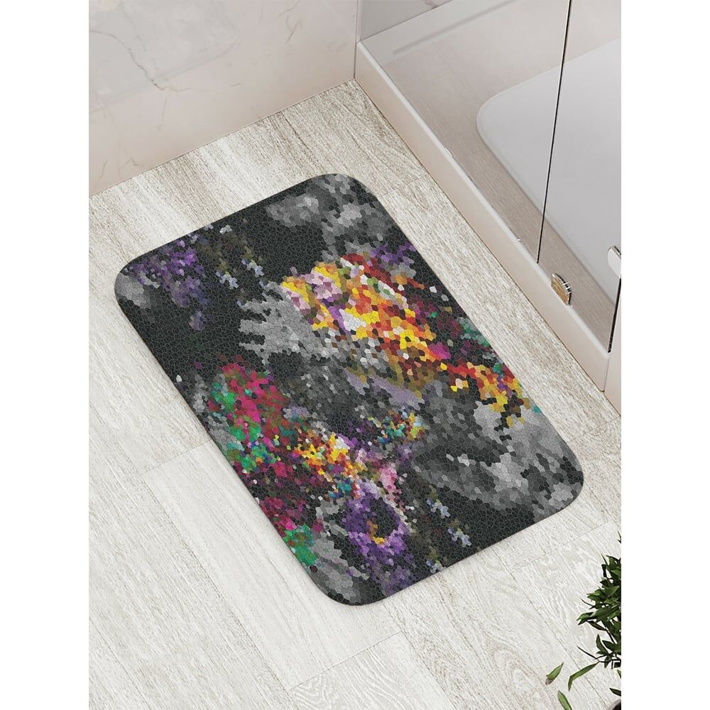 Противоскользящий коврик для ванной, сауны, бассейна JOYARTY Цветочные пятна на черном фоне