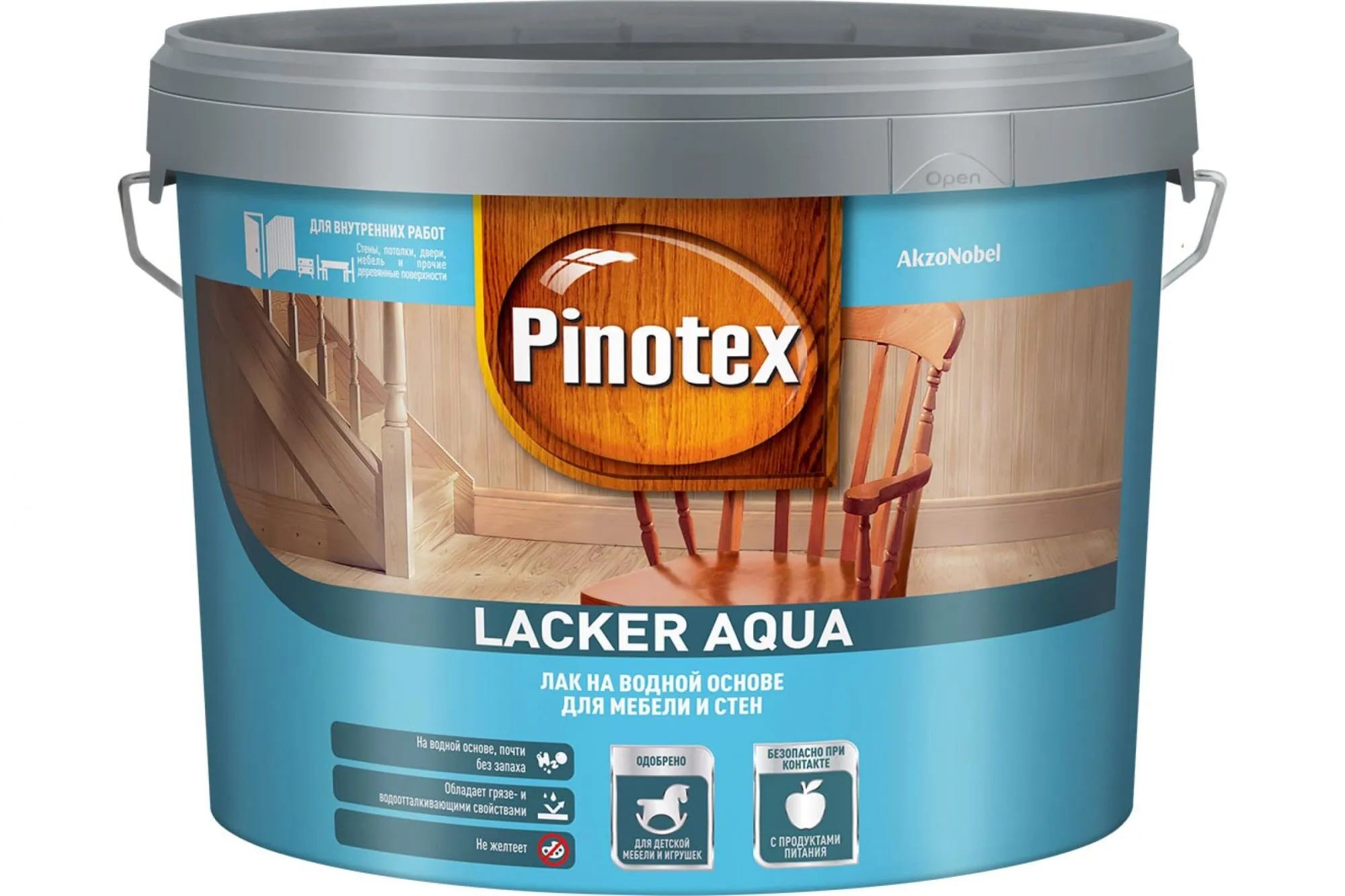 PINOTEX LACKER AQUA 10 лак на водной основе для мебели и стен, для внутр. работ, глянцевый (9л)