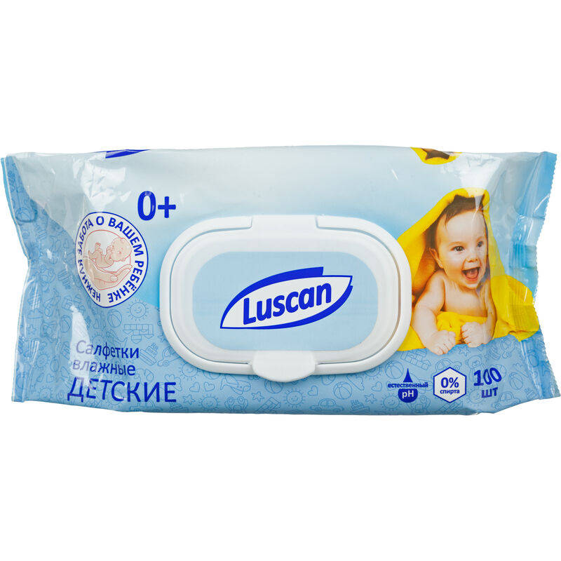 Влажные салфетки детские Luscan 100 штук в упаковке