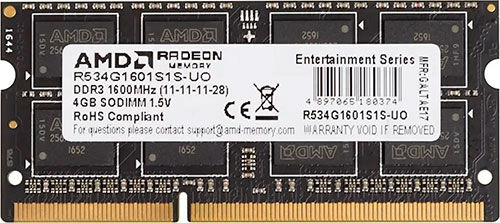 Оперативная память AMD SO-DIMM DDR3 4Gb 1600MHz (R534G1601S1S-UO) oem