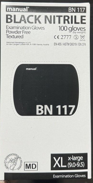 Перчатки нитриловые MANUAL BLACK NITRILE смотр. нестер. черные XL 25пар/10 1
