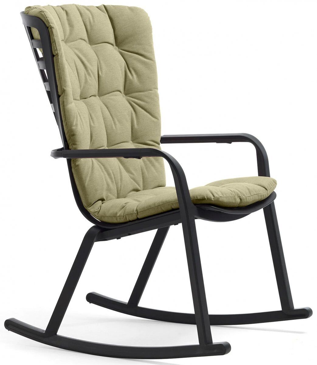 Кресло-качалка пластиковое с подушкой Nardi Folio, антрацит, зеленый