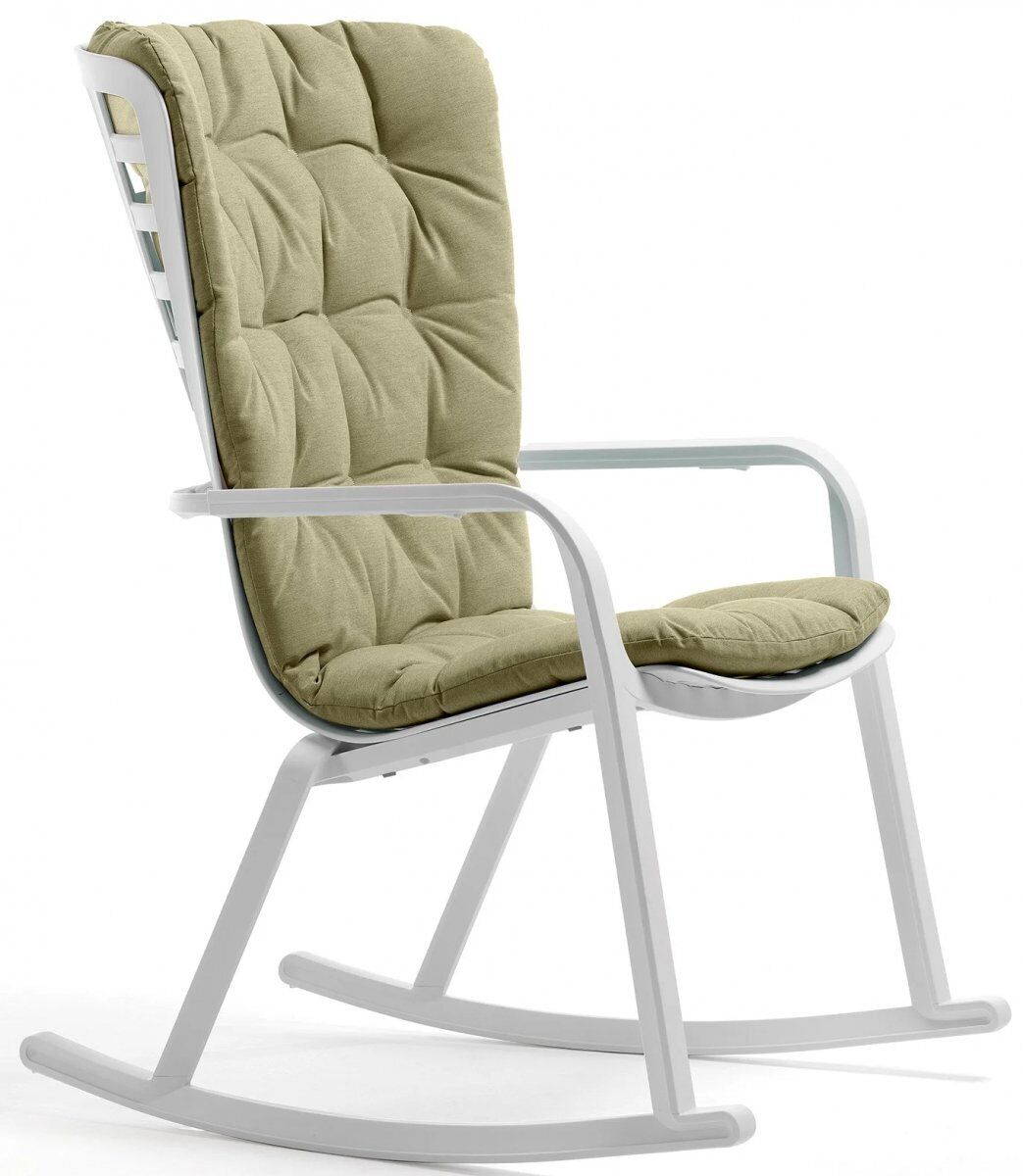 Кресло-качалка пластиковое с подушкой Nardi Folio, белый, зеленый