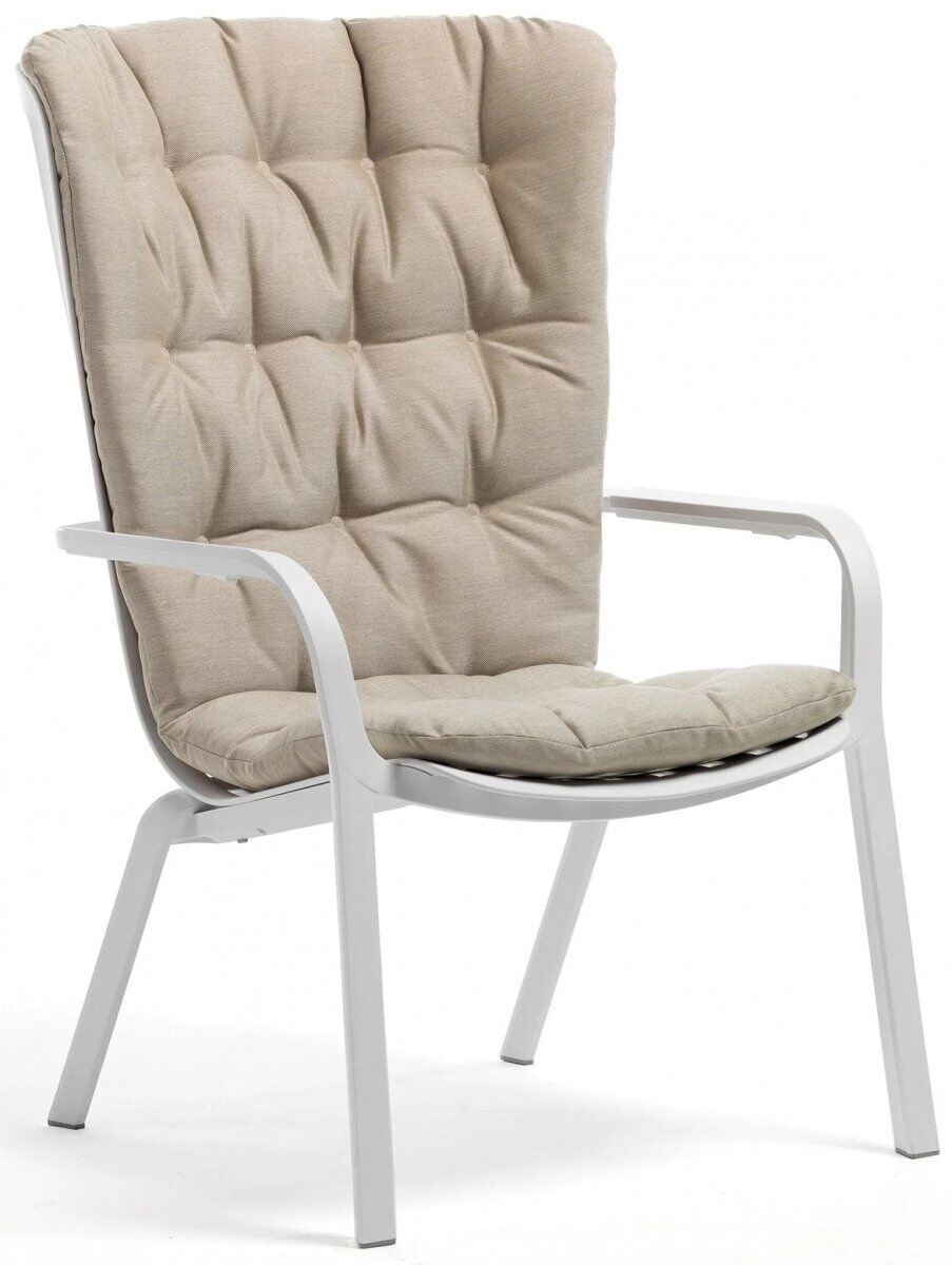 Лаунж-кресло пластиковое с подушкой Nardi Folio, белый, бежевый