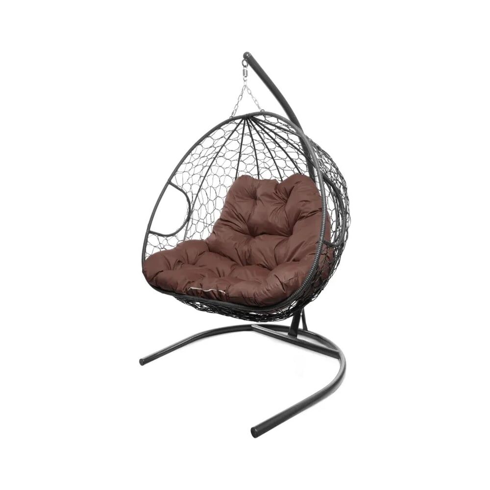 Подвесное кресло ООО Макс Мастер ДЛЯ ДВОИХ с ротангом серое, коричневая подушка 11450305