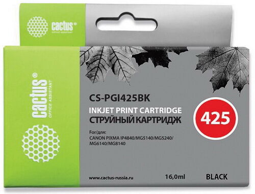Картридж Cactus PGI-425BK, черный, для Canon Pixma iP4840/MG5140/5240/6140/8140/MX884 (CS-PGI425BK) PGI-425BK черный для