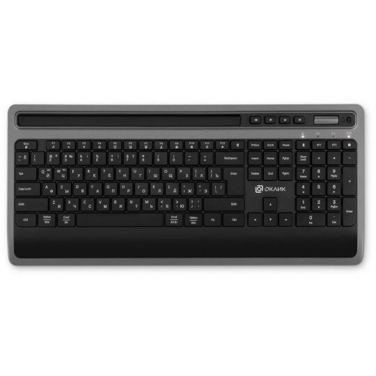 Клавиатура Oklick 860S серый/черный USB беспроводная BT/Radio slim Multimedia (подставка для запястий) (1809323)