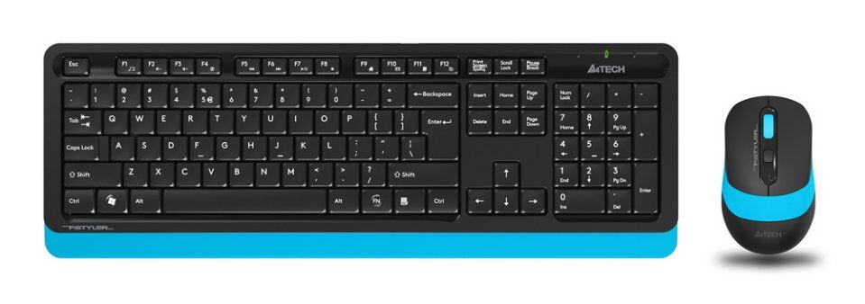 Клавиатура A4Tech + мышь Fstyler FG1010 клав:черный/синий мышь:черный/синий USB беспроводная Multimedia (FG1010 BLUE)